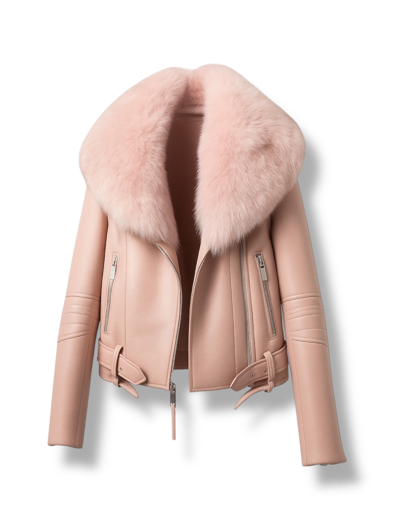 FLORA – Pink Fur Collared Leather Jacket