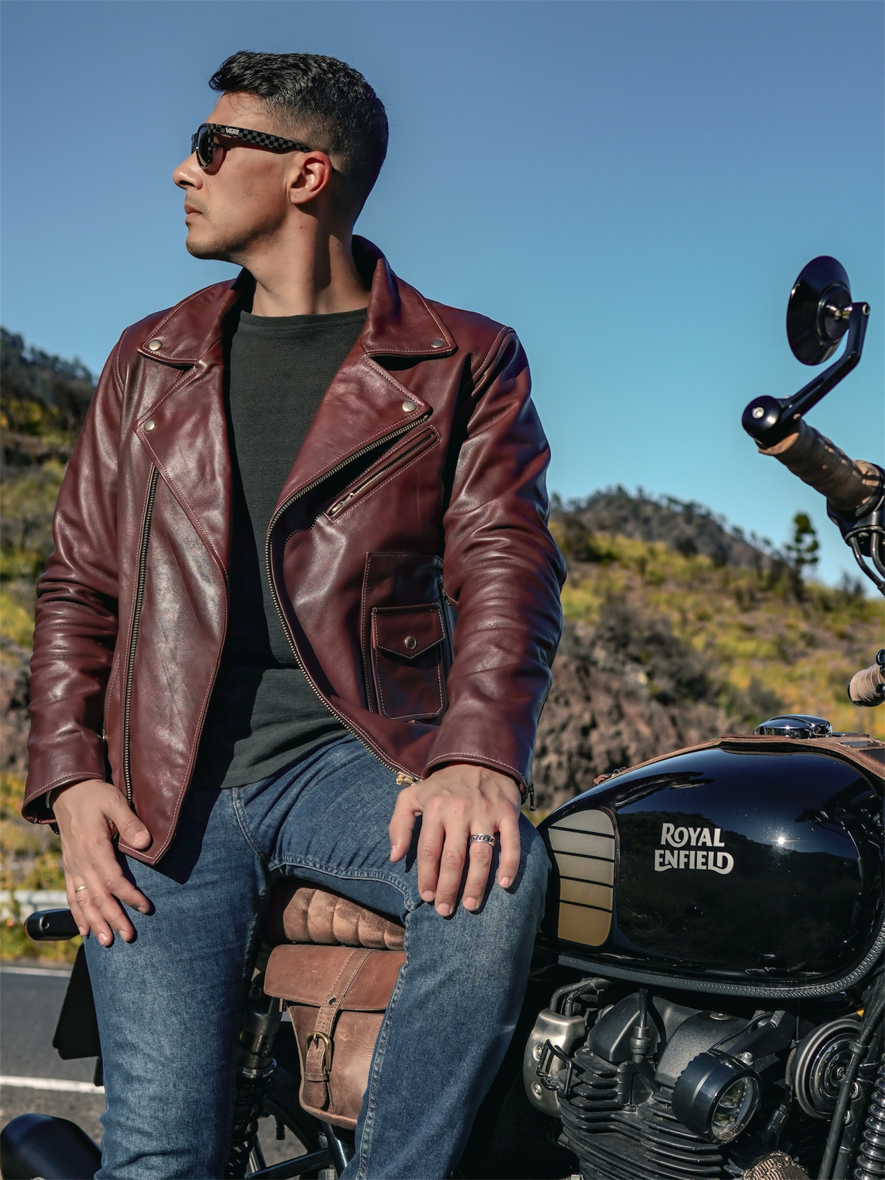 ROUVEN – Maroon Biker Leather Jacket