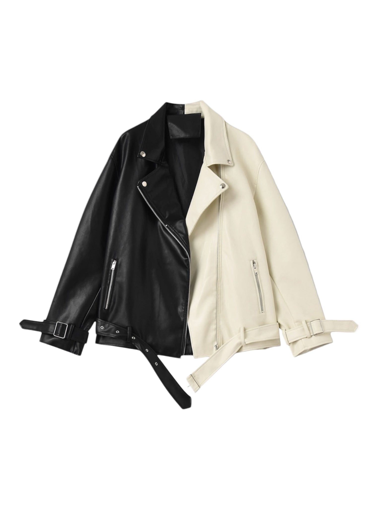 DUSK – Black & Beige Biker Leather Jacket