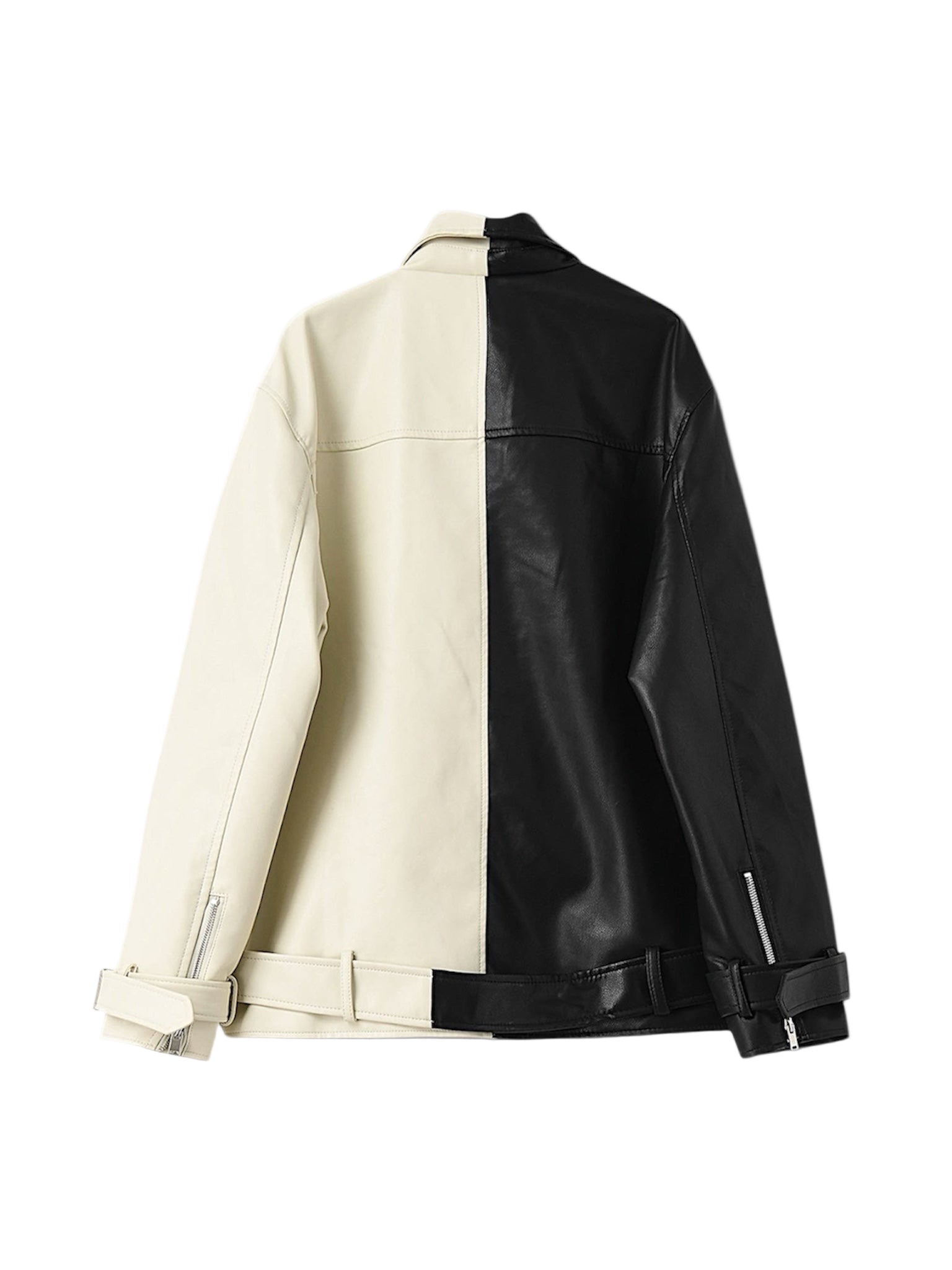 DUSK – Black & Beige Biker Leather Jacket