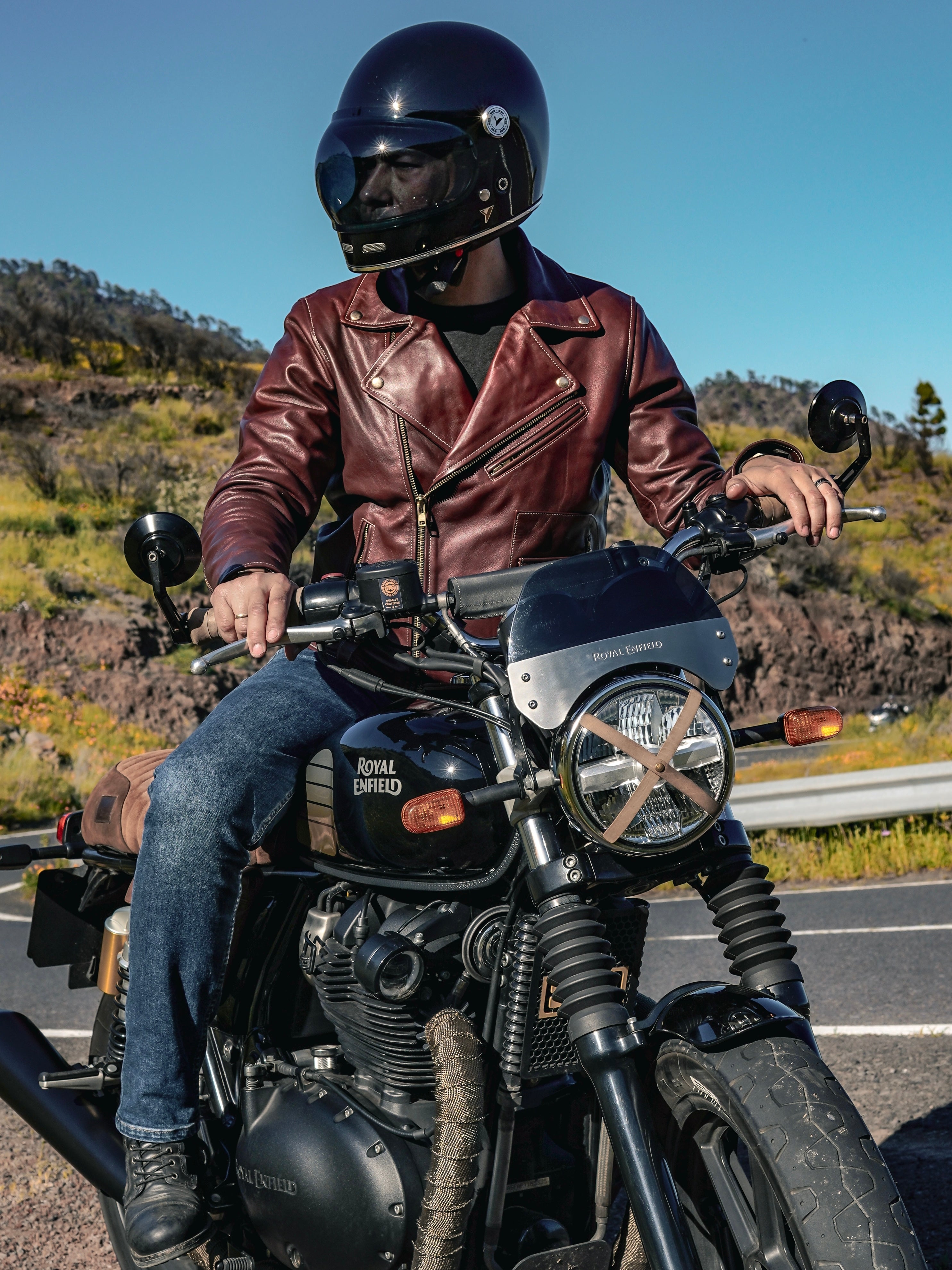 ROUVEN – Maroon Biker Leather Jacket