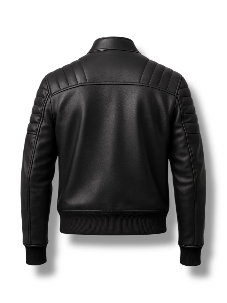 Black leather jacket on a white background