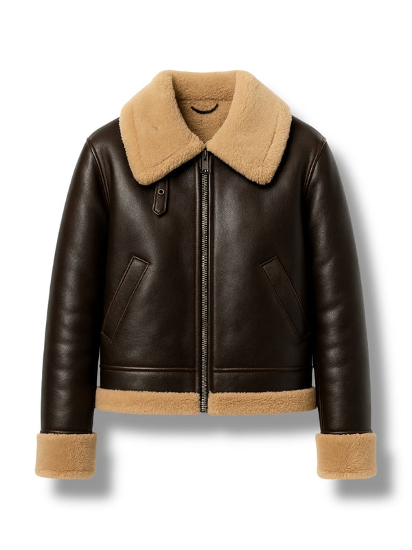 LuxeAura’s Brown Lined Shearling Jacket For Women.