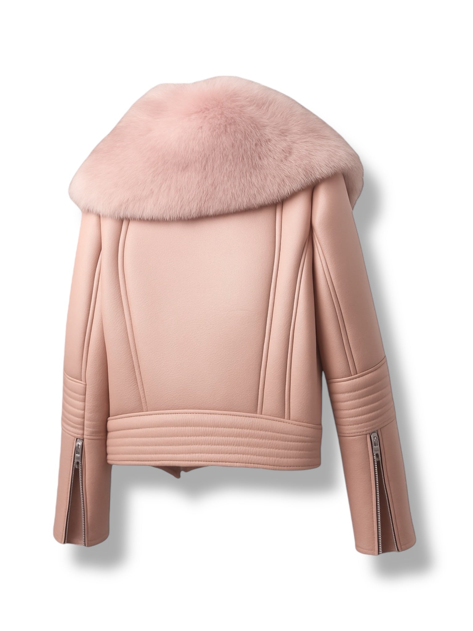 FLORA – Pink Fur Collared Leather Jacket