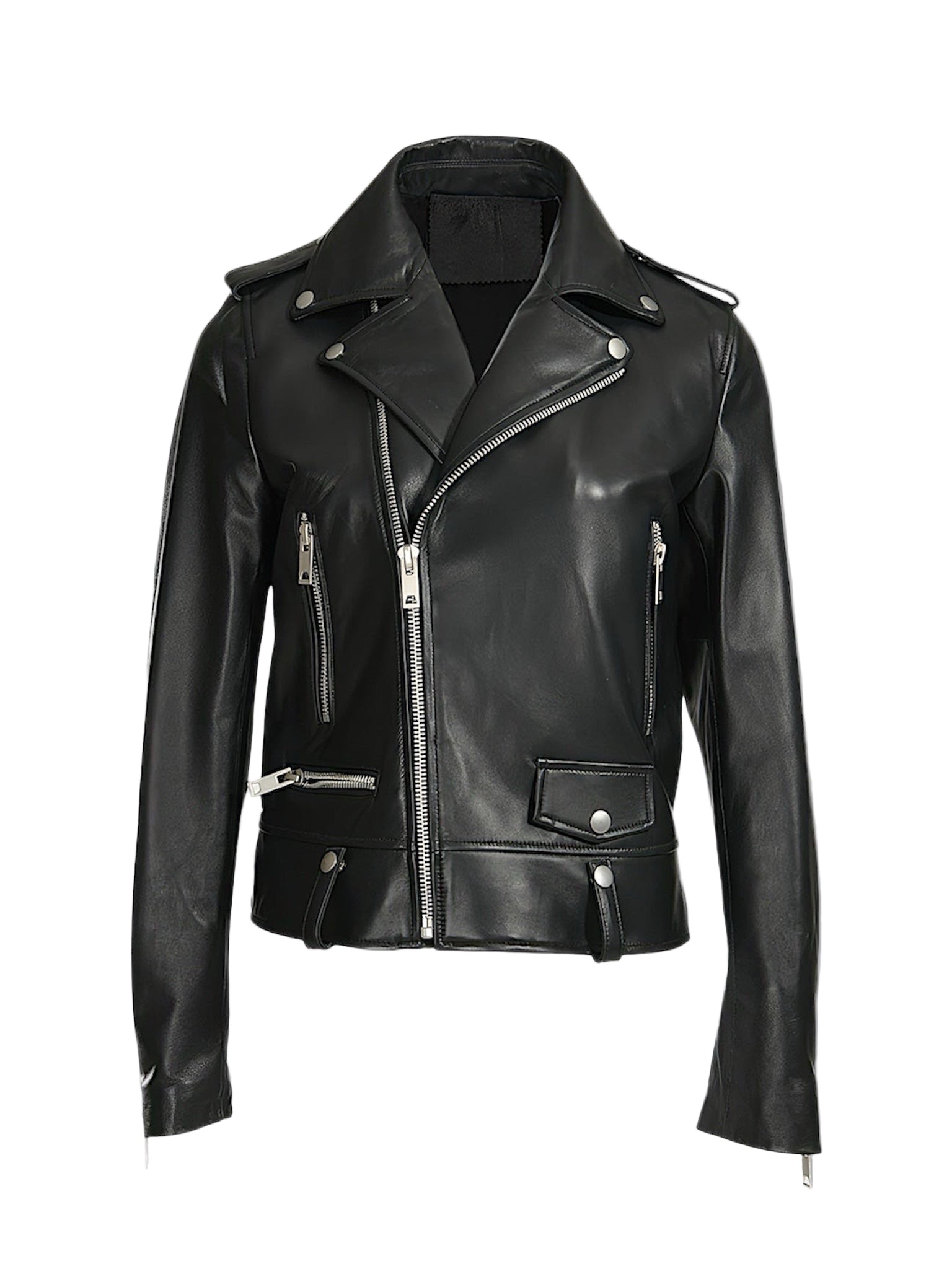 Black leather jacket on a white background