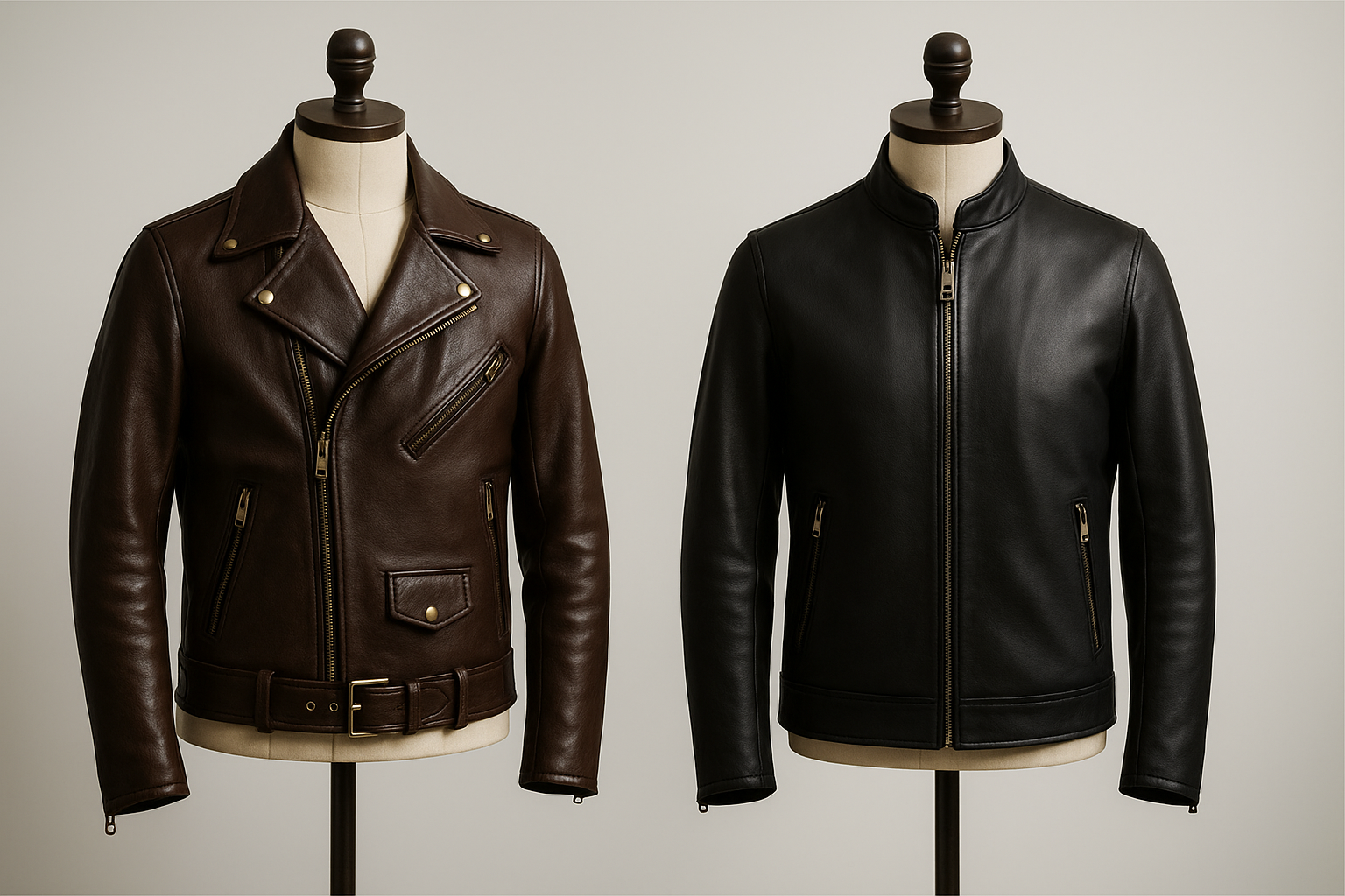 biker jacket vs cafe racer leather jacket by LuxeAura Leather