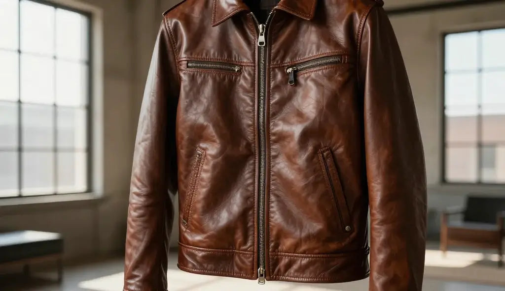 Man wearing premium black biker jacket while shopping to buy leather jacket online Australia