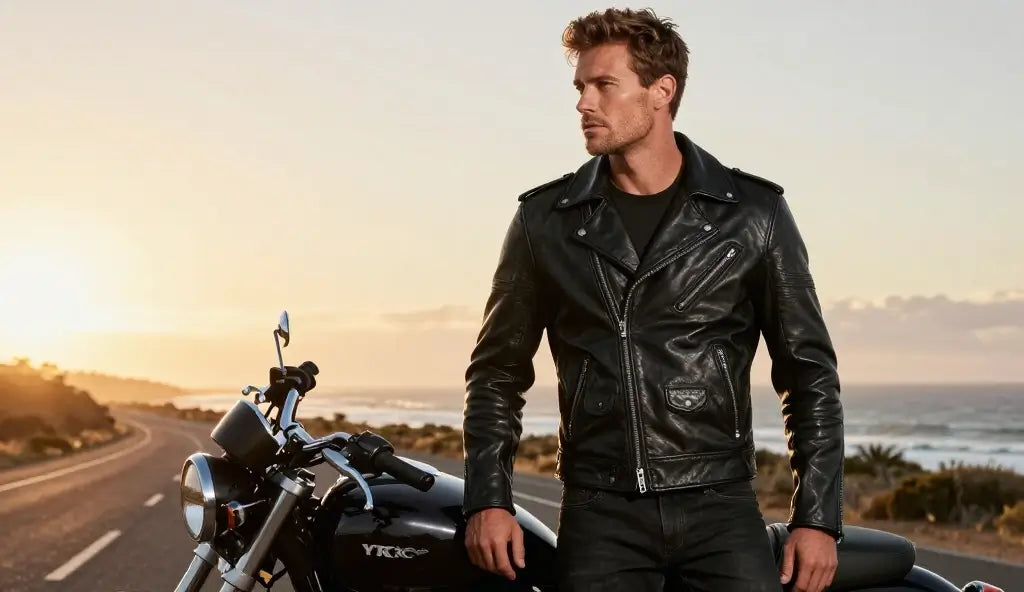 Best biker jacket australia men — LuxeAura handcrafted cowhide biker jacket