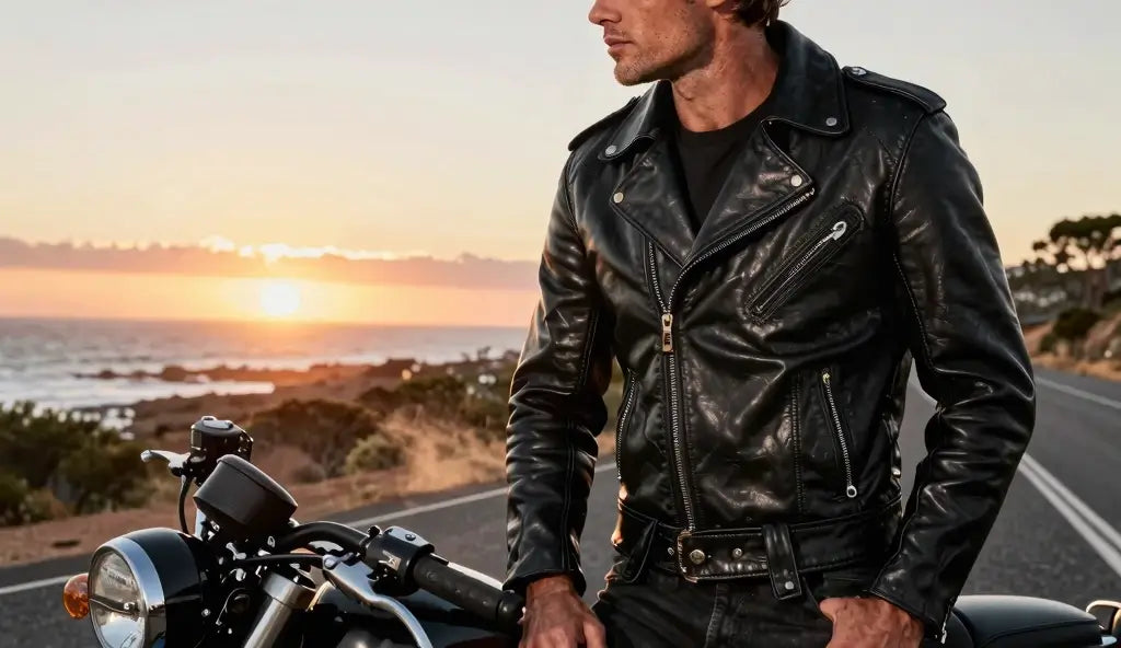 handmade leather jacket australia showing artisan stitching and premium leather craftsmanship