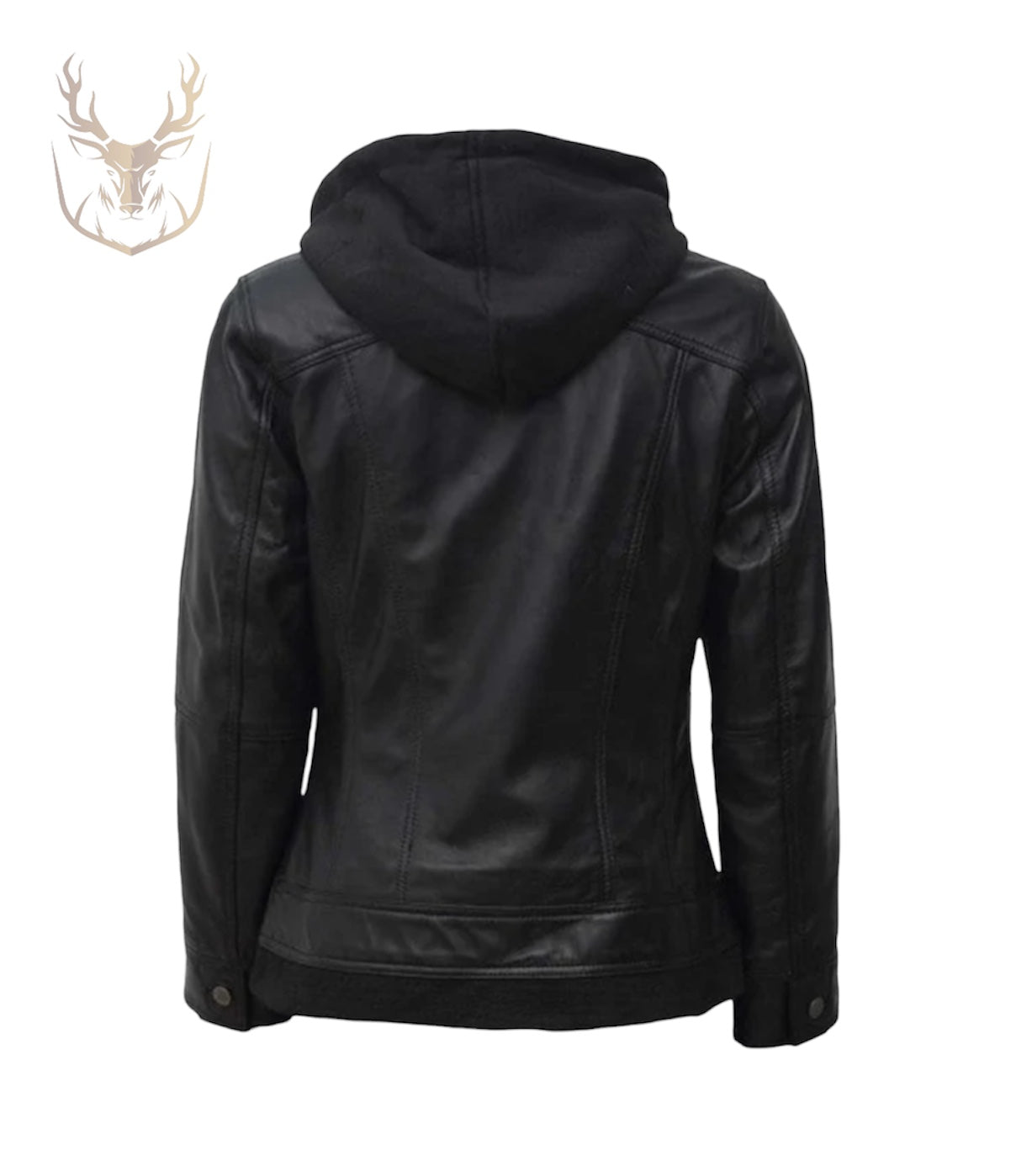 LuxeAura’s Black Leather Jacket With Hood For Women.