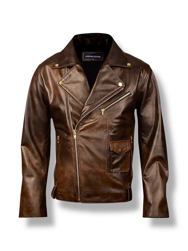 LuxeAura’s HAYMAN –  Bronze Heritage Biker Leather Jacket.