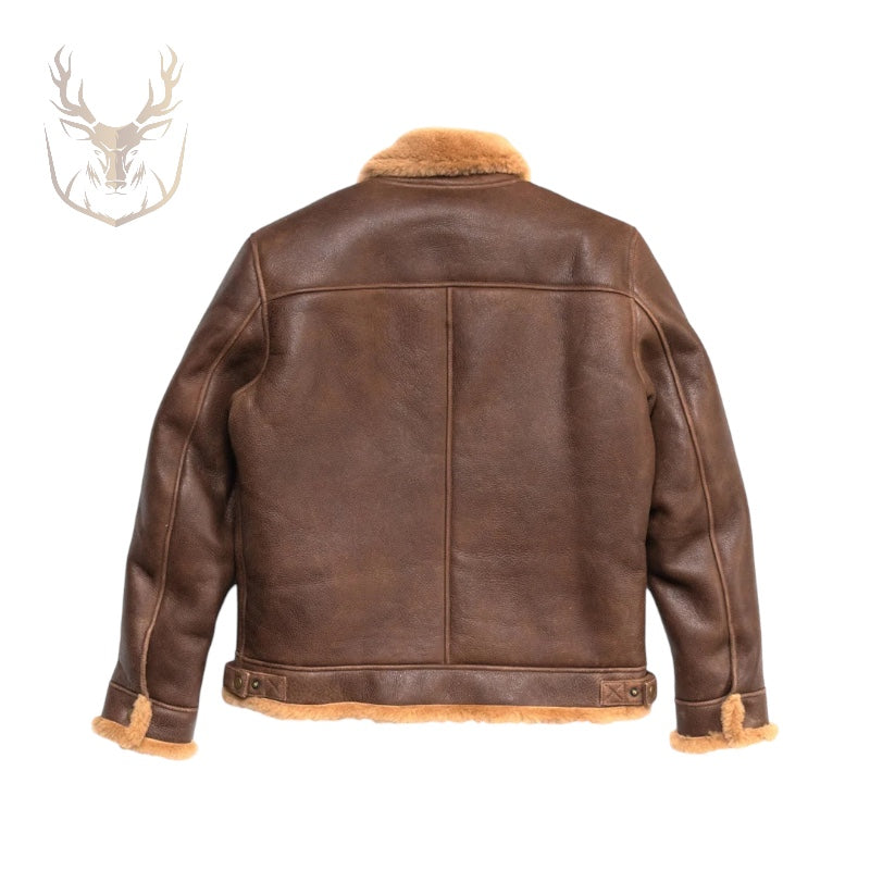 LuxeAura’s Grizzley Brown Sherling Leather Bomber Jacket.