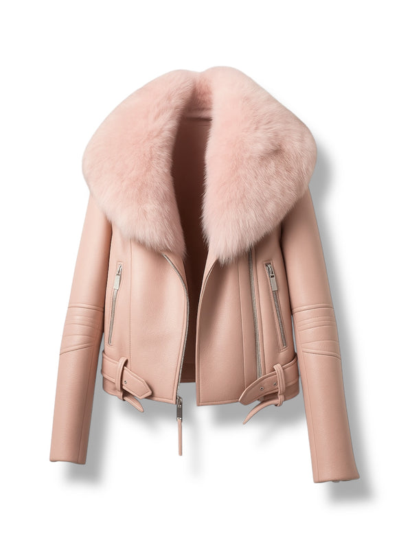 LuxeAura’s FLORA – The Fur Collared Leather Jacket