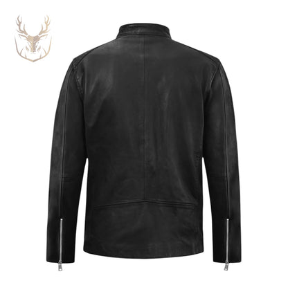 LuxeAura’s Black Drifter Leather Jacket For Men.