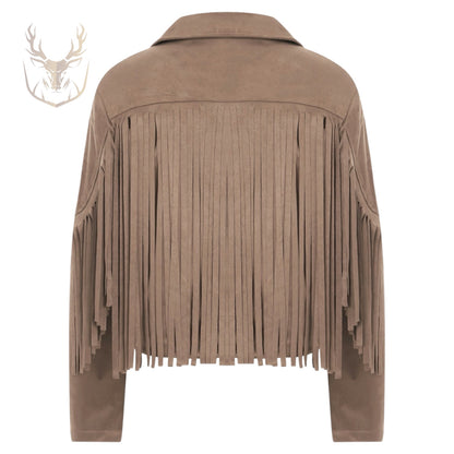 LuxeAura’s Suede Tassel Cropped Leather Jacket For Women.