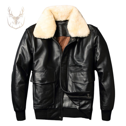 LuxeAura’s Black A2 Aviator Air Force Leather Jacket For Men.