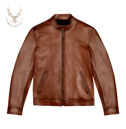 LuxeAura’s Chestnut Brown Café Racer Jacket For Men.