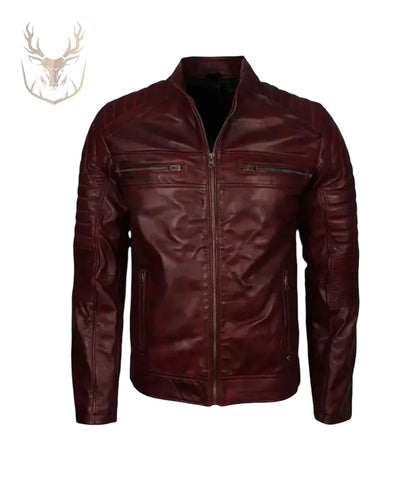 LuxeAura’s Vintage Maroon Cafe Racer Waxed Jacket For Men.