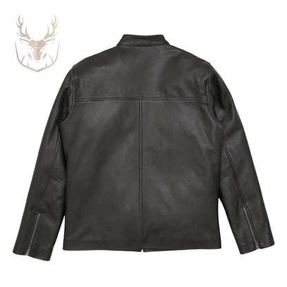 LuxeAura’s Cafe Racer Black Leather Jacket For Men.