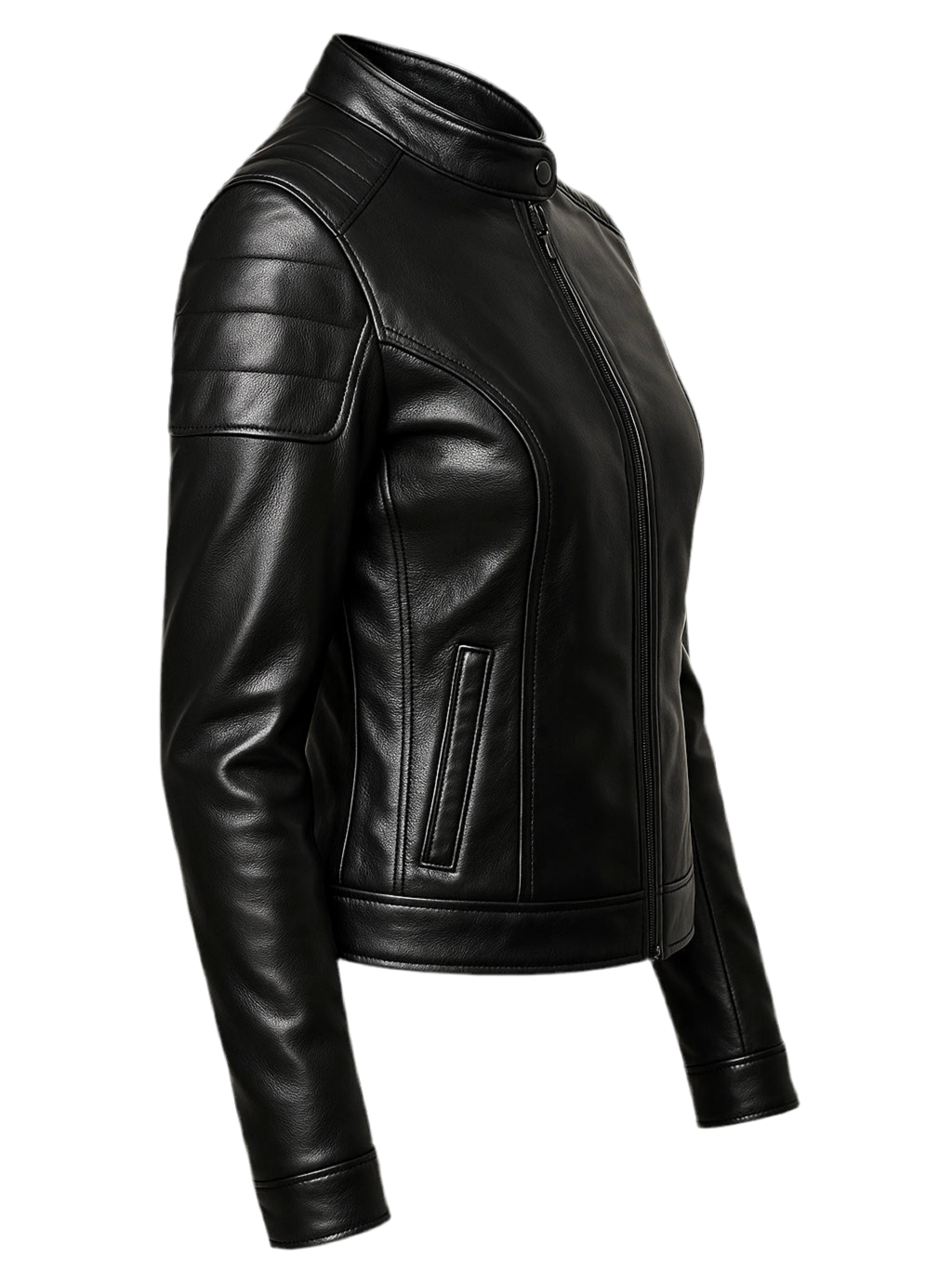 EMBER – Women’s Black Racer Padded Leather Jacket