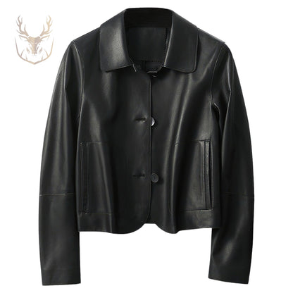 LuxeAura’s Black Cropped Style Leather Jacket For Women.