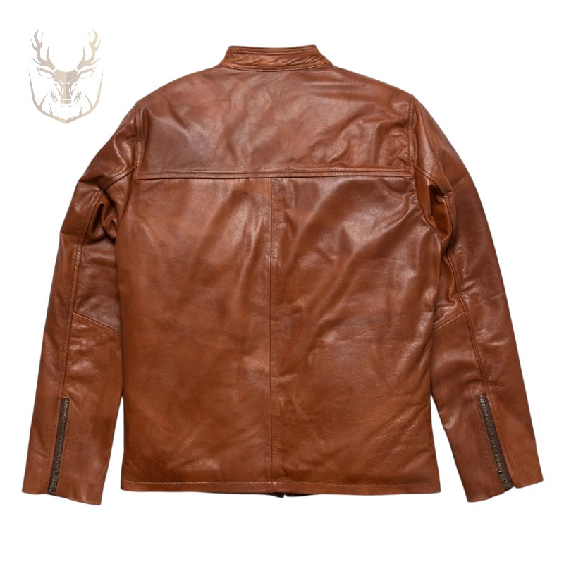 LuxeAura’s Whiskey Brown Leather Jacket For Men.