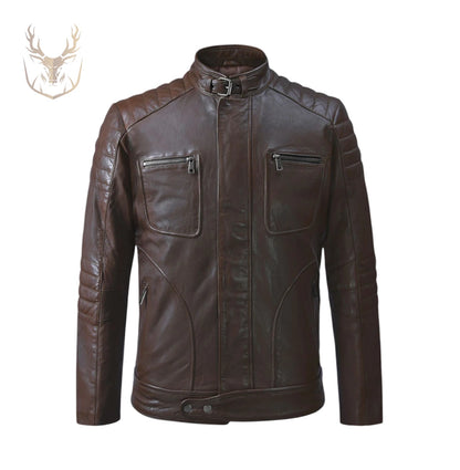 LuxeAura’s Brown Padded Leather Jacket For Men.