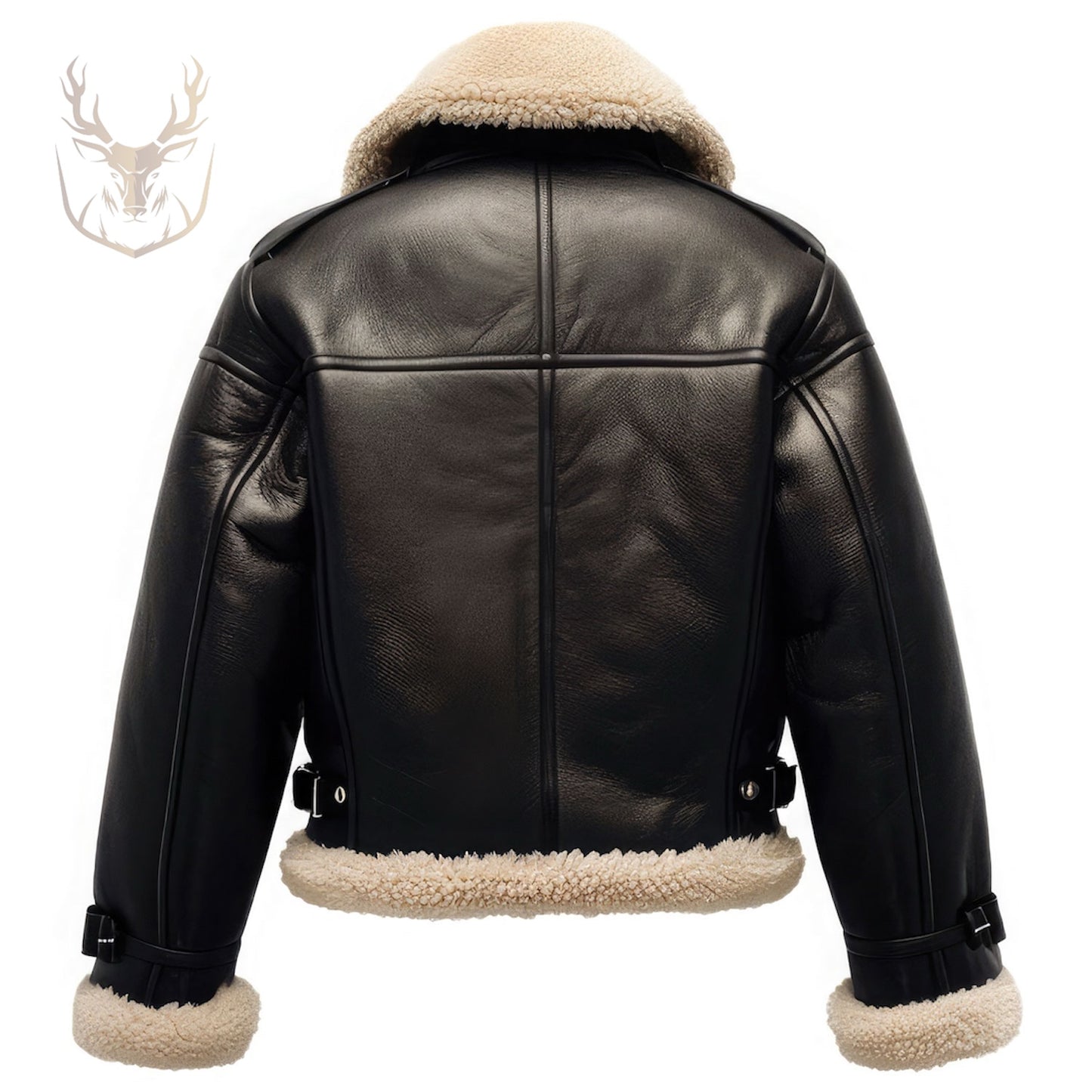 LuxeAura’s Black B3 Sherpa Shearling Pilot Aviator Leather Jacket For Men.