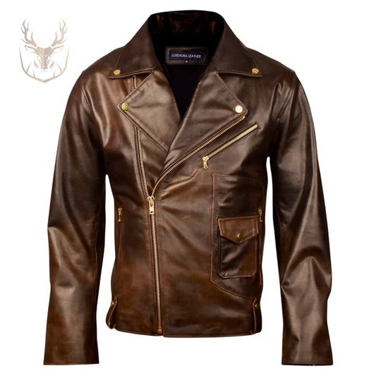 LuxeAura’s Bronze Heritage Rider Leather Jacket.