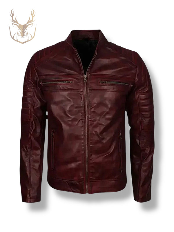 LuxeAura’s Vintage Maroon Café Racer Jacket For Men.