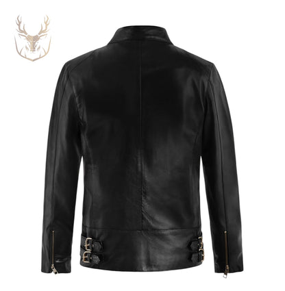 LuxeAura’s Prime Black Cafe Racer Leather Jacket For Men.