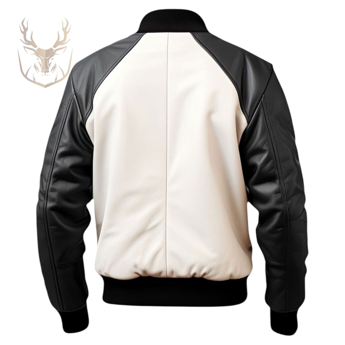 LuxeAura’s Black White Bomber Leather Jacket For Men.