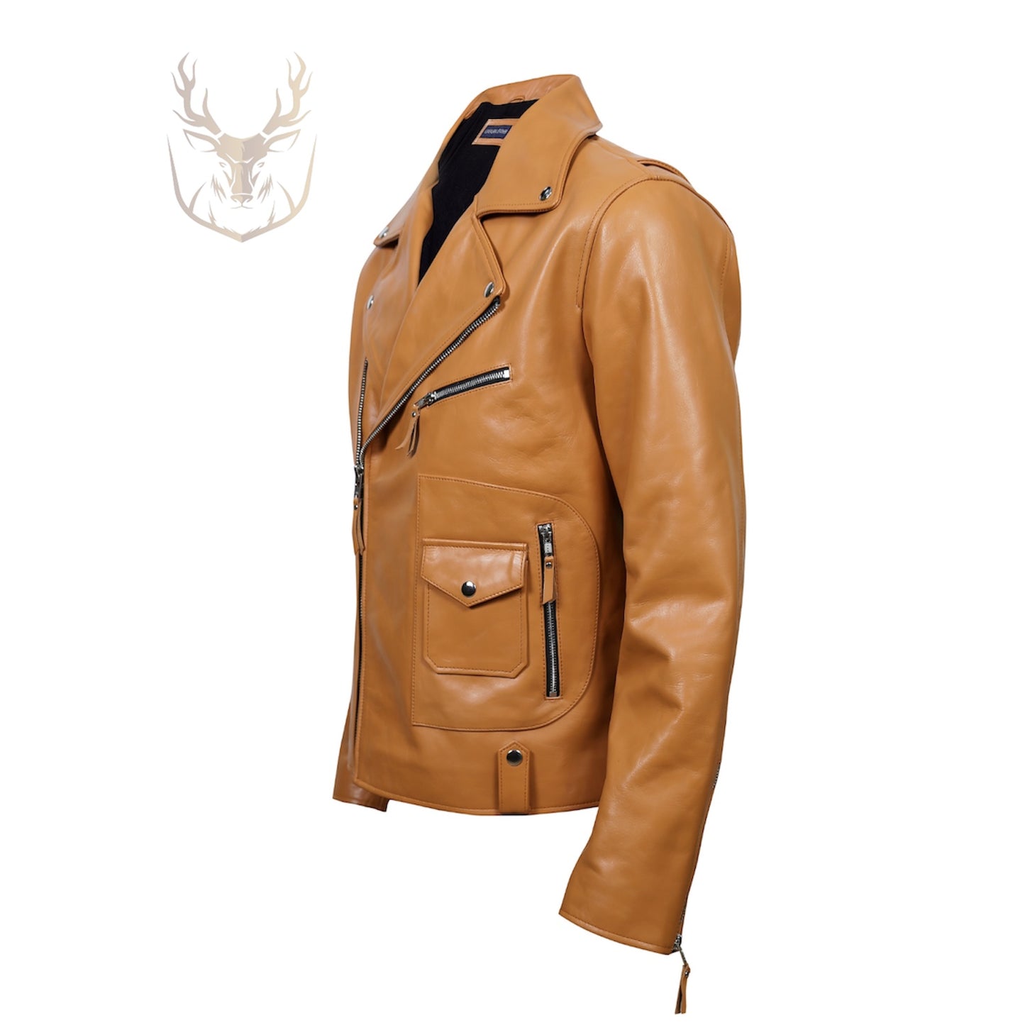 LuxeAura’s Beige Sandstone Biker Leather Jacket For Men.