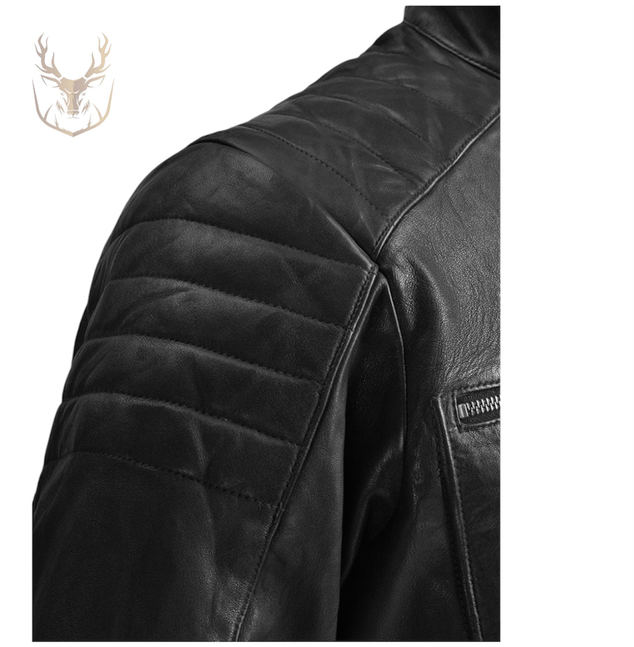 LuxeAura’s Black Padded Cafe Racer Leather Jacket For Men.