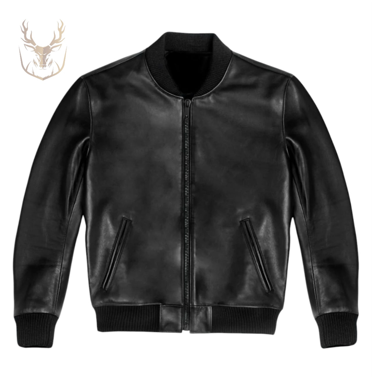 LuxeAura’s Black Bomber Leather Jacket For Men.