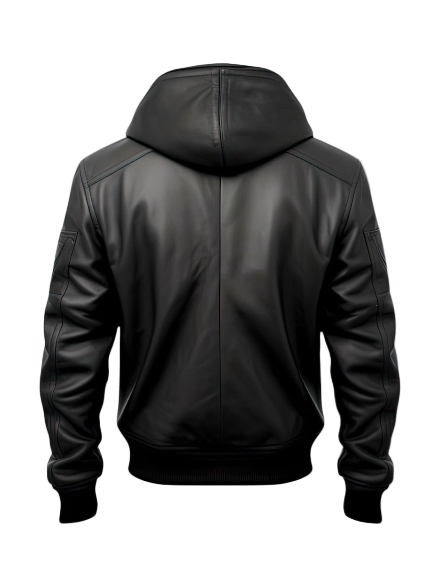 LuxeAura’s Black Hooded Bomber Leather Jacket For Men.
