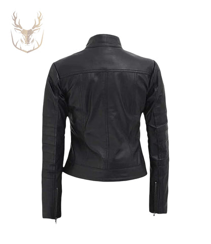 LuxeAura’s Black Slim Fit Leather Jacket For Women.