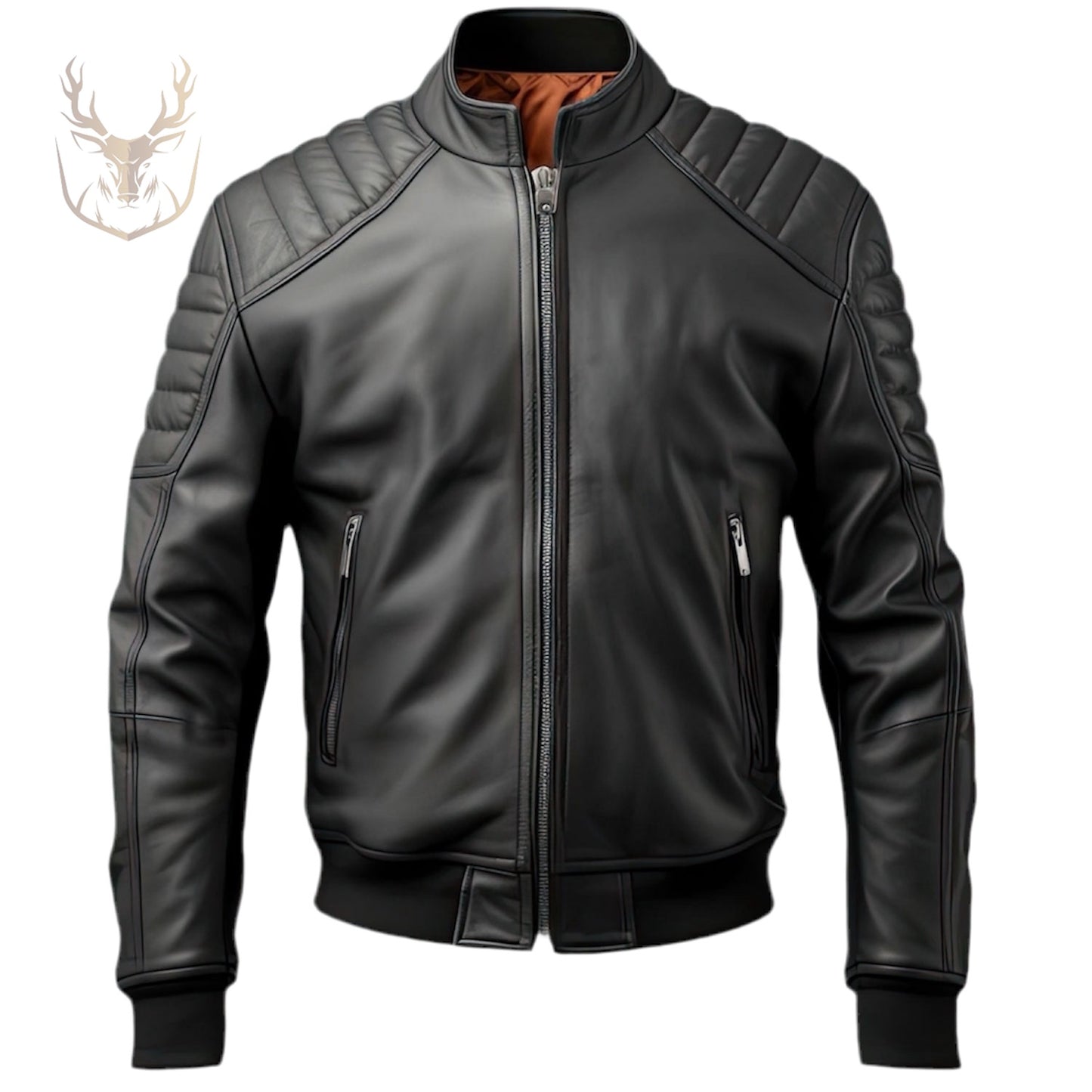 LuxeAura’s Padded Bomber Leather Jacket For Men.