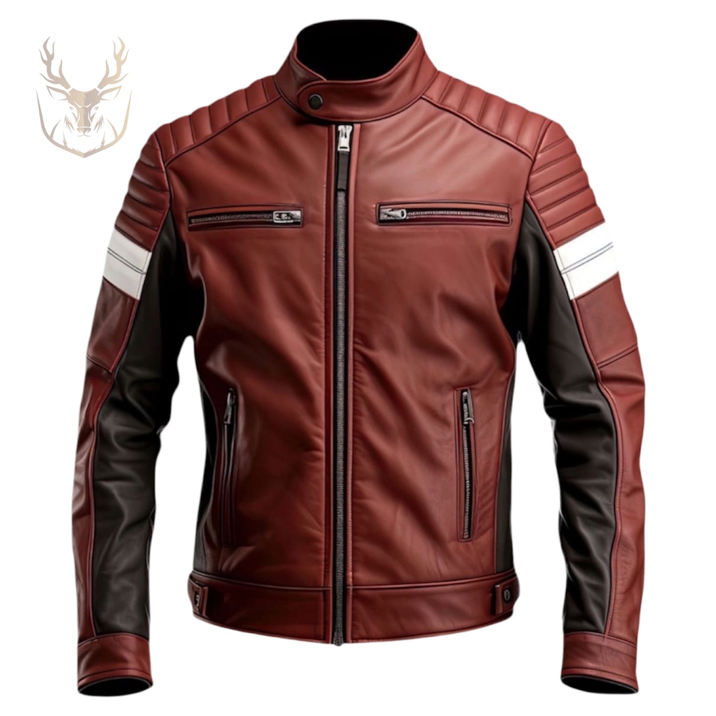 LuxeAura’s Maroon Padded Bomber Leather Jacket For Men.