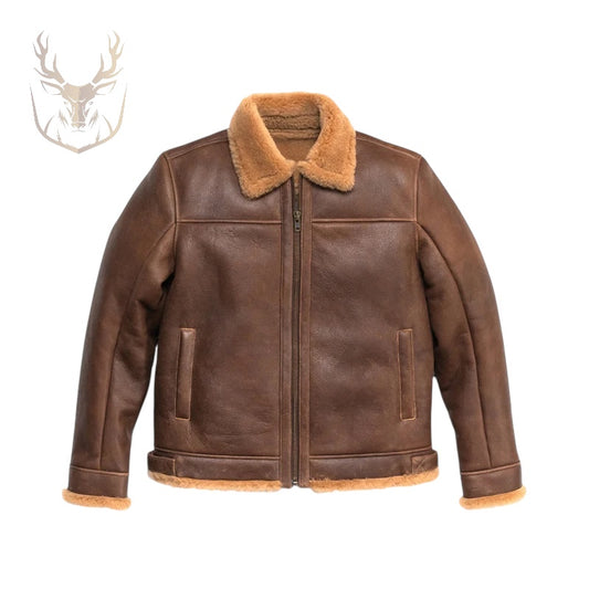 LuxeAura’s Grizzley Brown Sherling Leather Bomber Jacket.