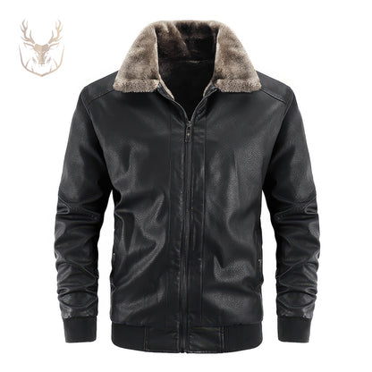 LuxeAura’s Black Sherpa Shearling Fur Lined Leather Jacket For Men.