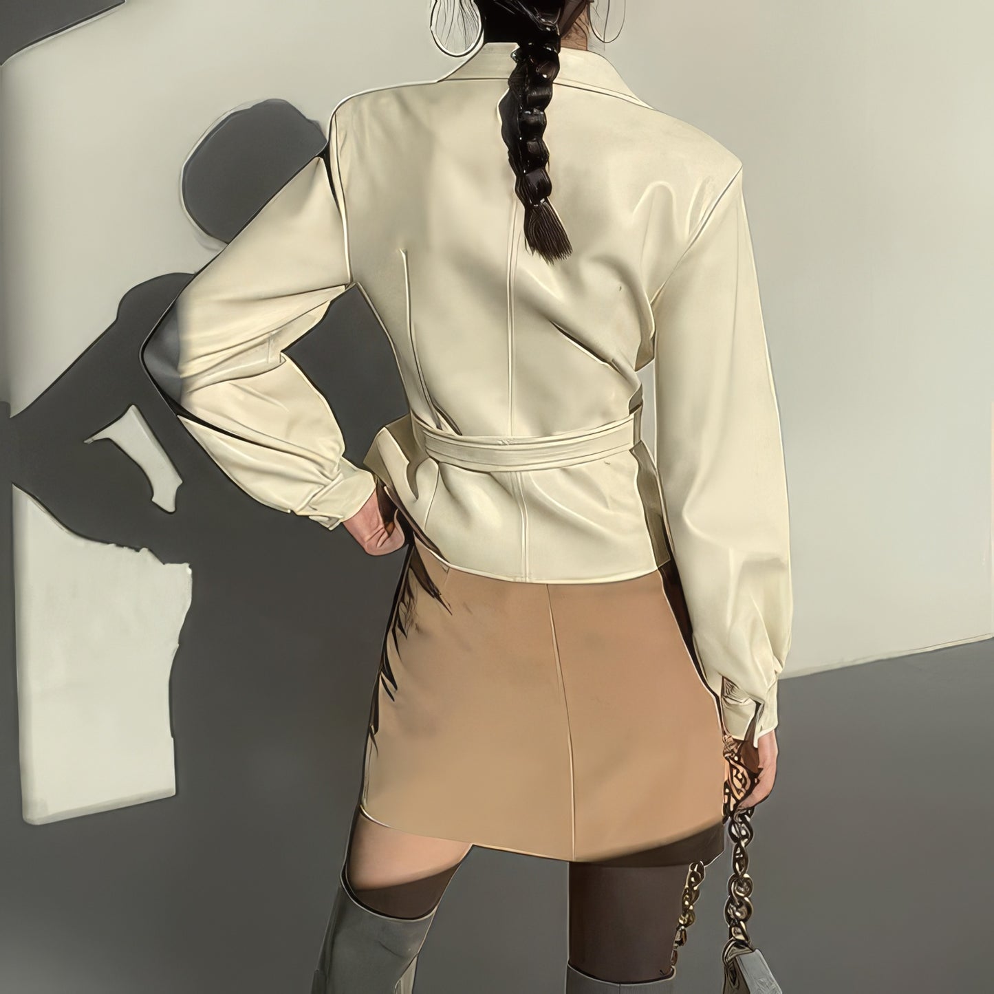 LuxeAura’s Milky White Leather Coat For Women.