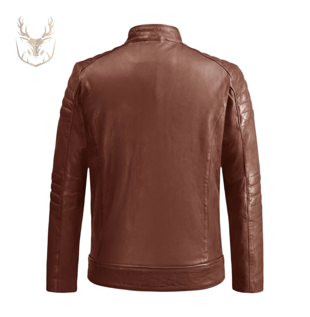 LuxeAura’s Tan Cafe Racer Leather Jacket.