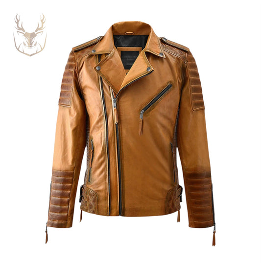 LuxeAura’s Mustard Biker Leather Jacket For Men.