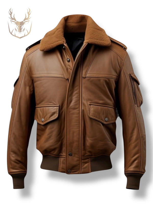 LuxeAura’s Brown Shearling Leather Jacket For Men.