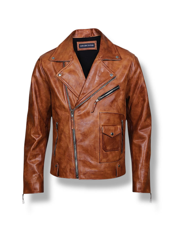 LuxeAura’s RUSTBORN – Biker Leather Jacket.