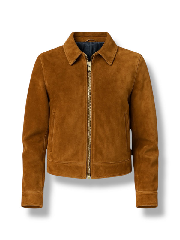 LuxeAura’s RUSSET – Suede Trucker Leather Jacket