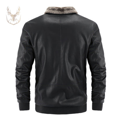 LuxeAura’s Black Sherpa Shearling Fur Lined Leather Jacket For Men.