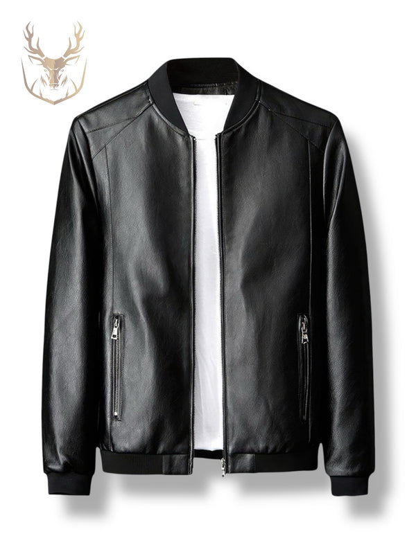 LuxeAura’s Black Bomber Leather Jacket For Men.