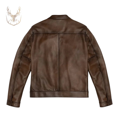 LuxeAura’s Mocha Brown Café Racer Jacket For Men.